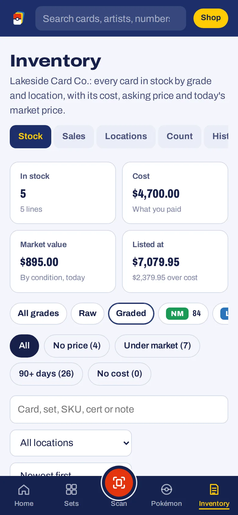 Graded stock on a phone