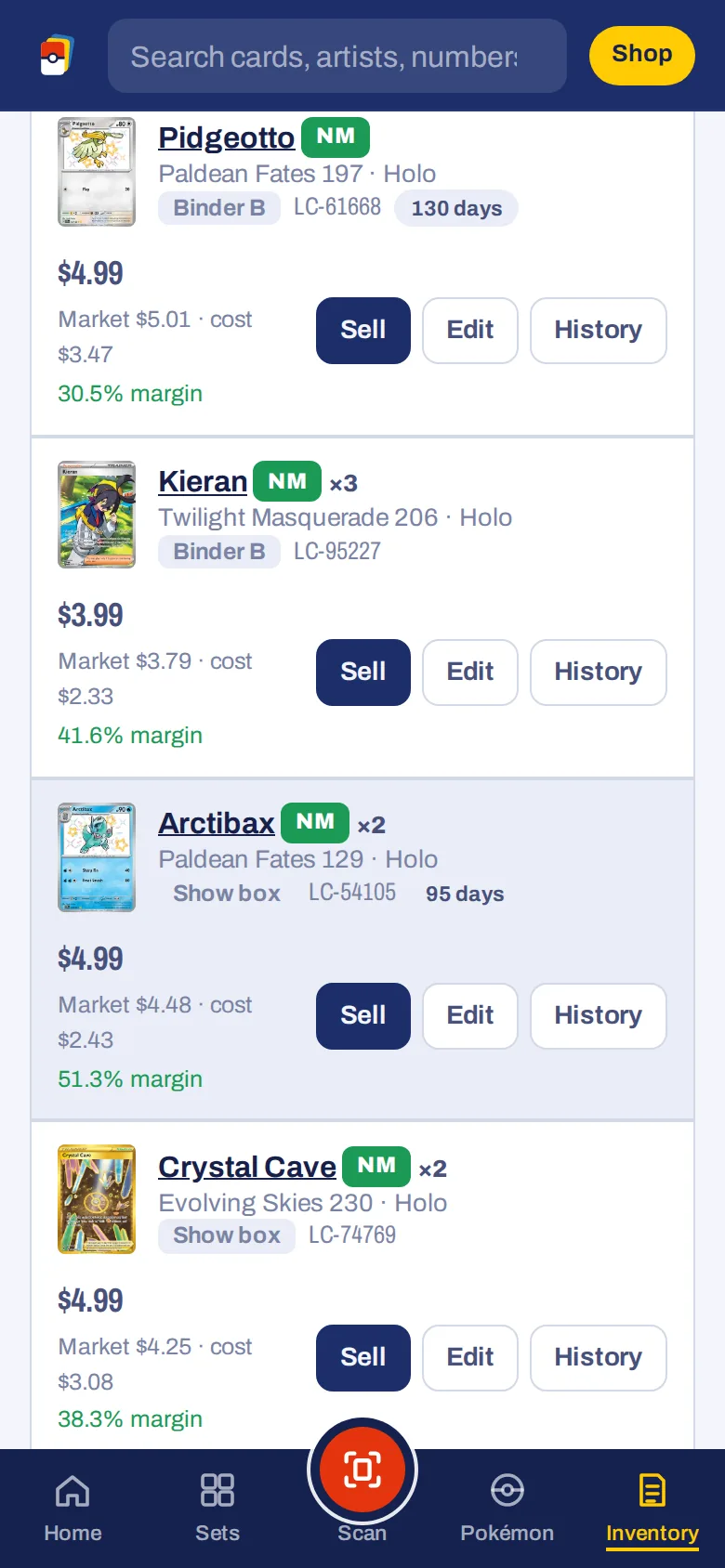 Inventory on a phone